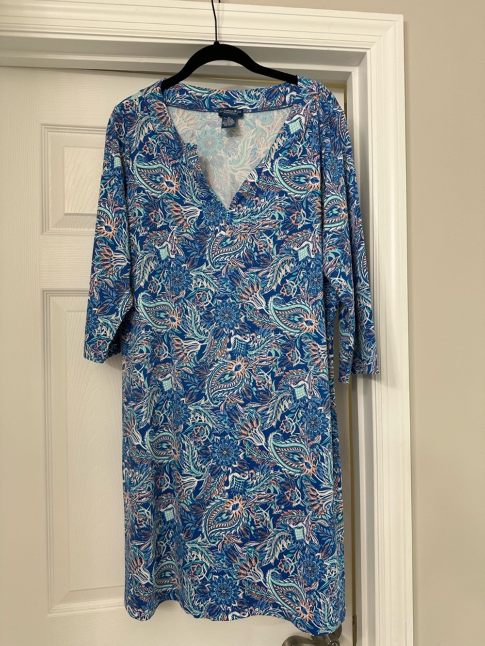 Caribbean Joe Blue Paisley V-Neck Dress